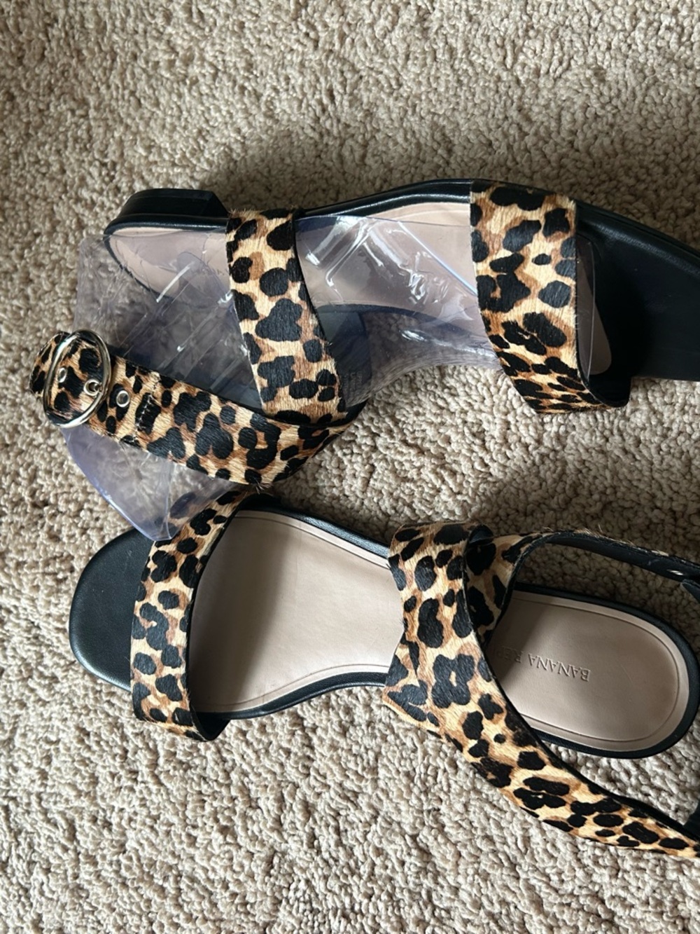 Banana Republic Leopard Print Strappy Sandals - Black & Brown